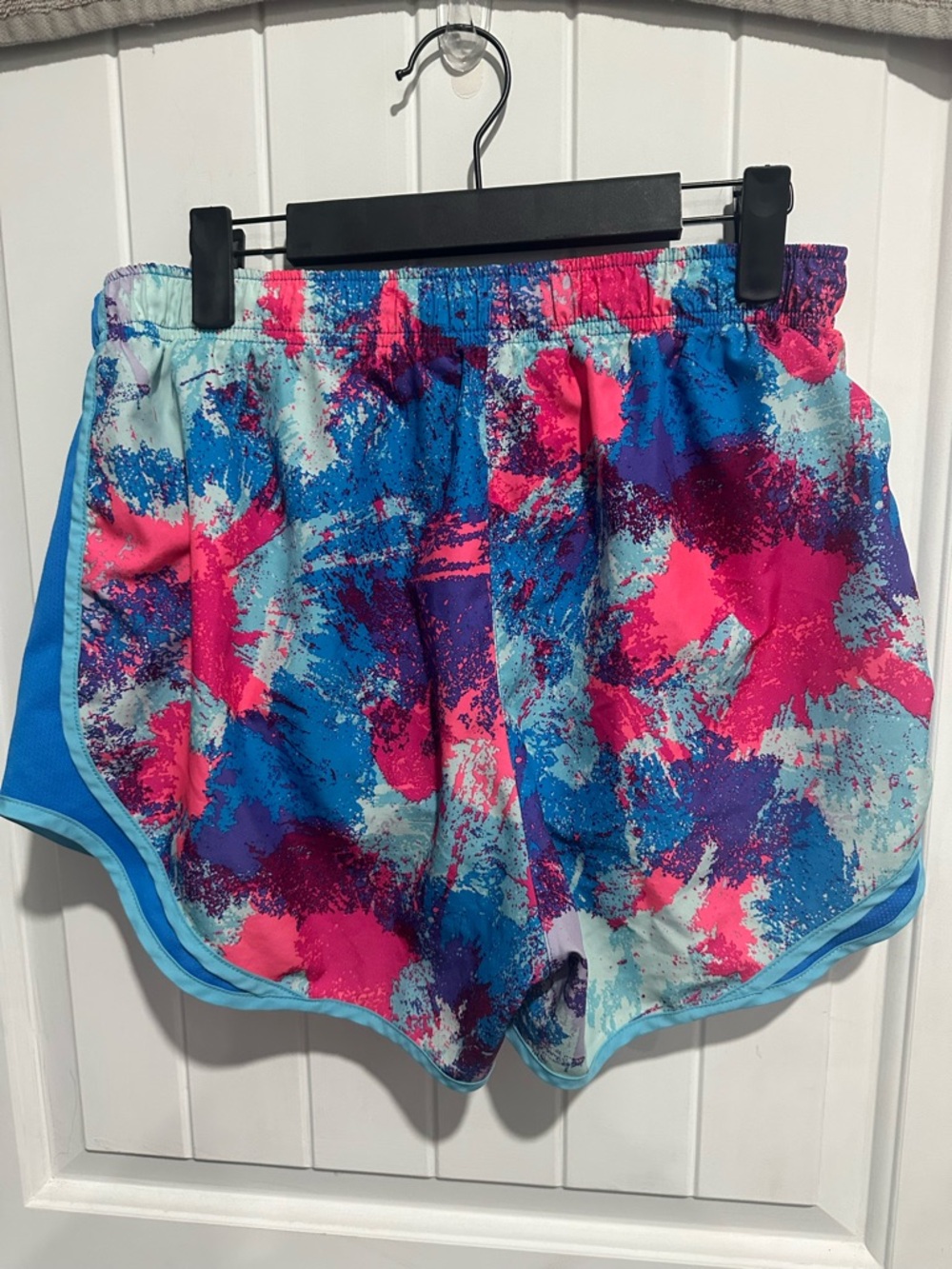 Nike Women’s Athletic Shorts in Blue, Pink, Purple Splash Print